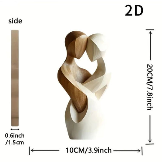 2D Flat Elegant Wooden Couple Statue Modern Decor for Living Room or Office