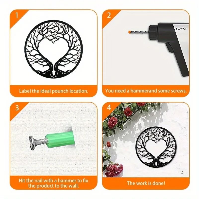 1PC Tree of Life Home Wall Sculpture, Heart shaped Tree Metal Wall Art