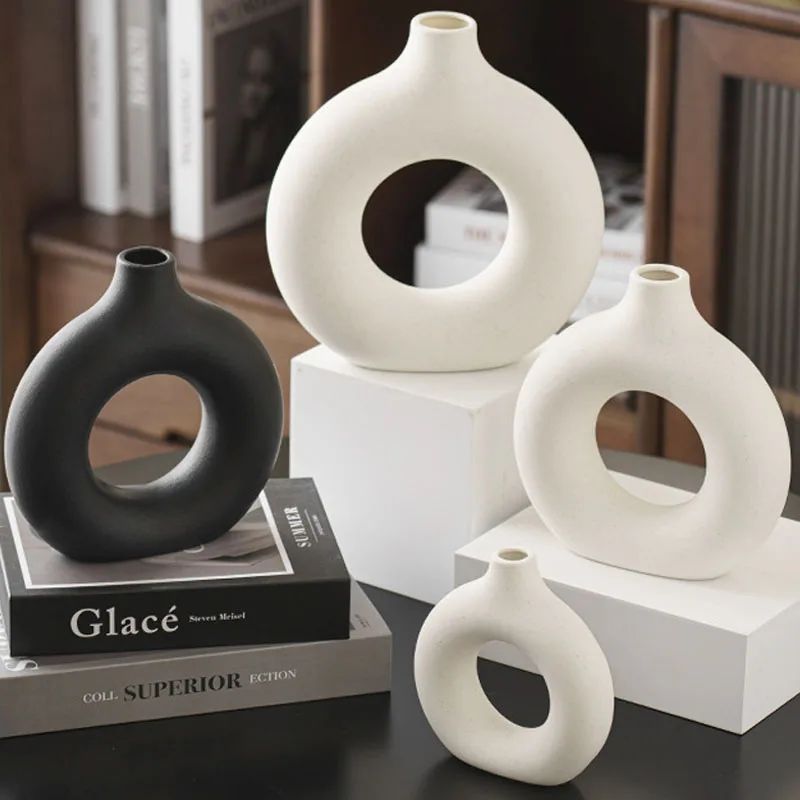 Minimalist Donut Vase 13cm Hollow Circle Flower Pot Home Wedding Decor