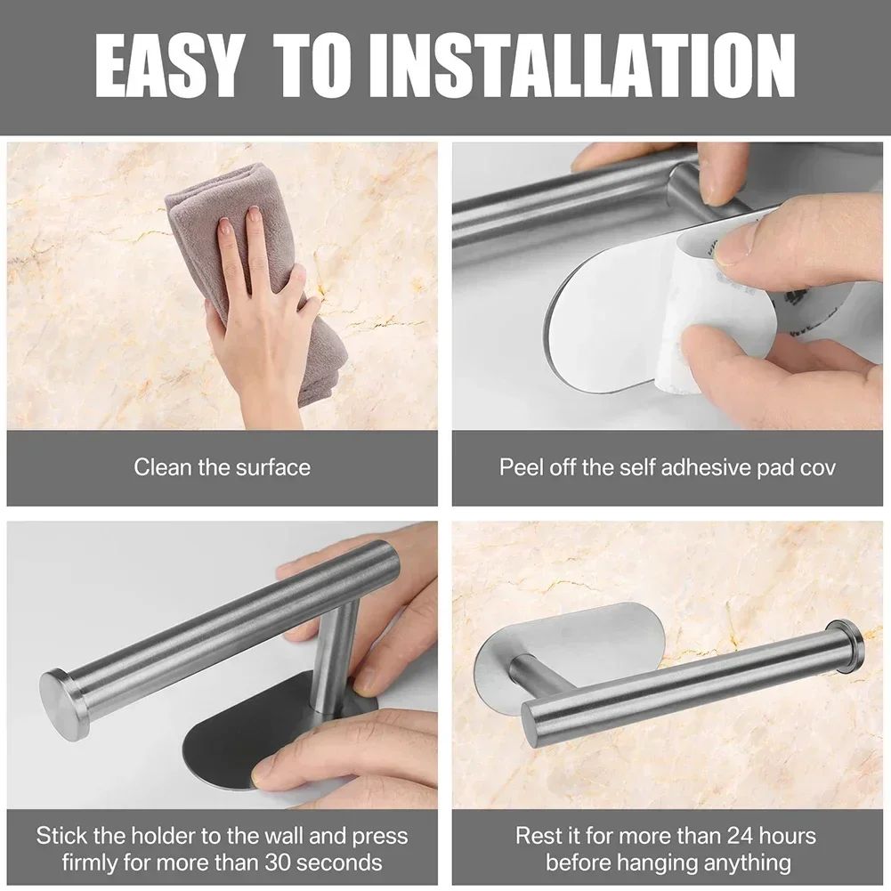 Kitchen Roll Holder Wall Mount Storage Stand Adhesive Stainless Steel