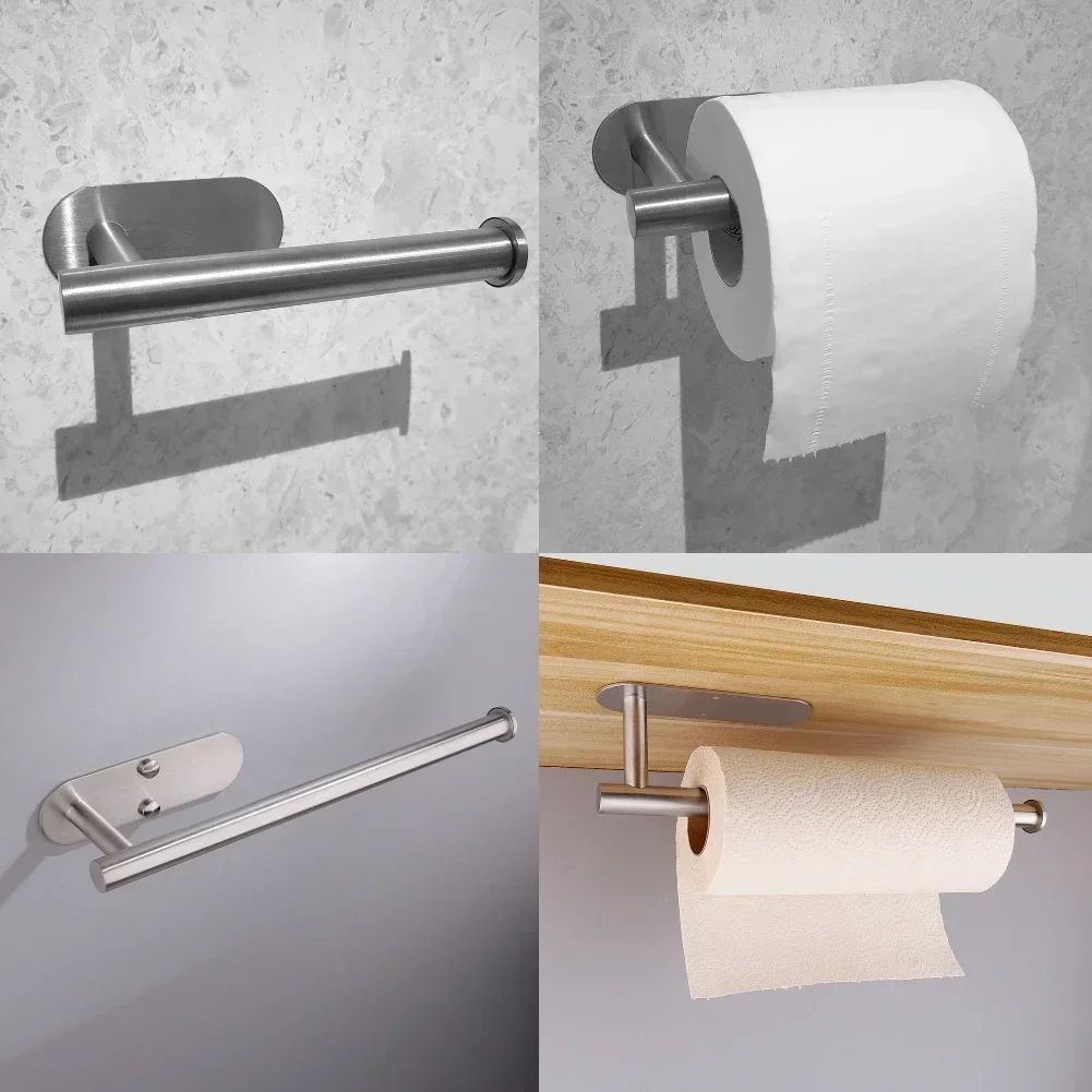Kitchen Roll Holder Wall Mount Storage Stand Adhesive Stainless Steel
