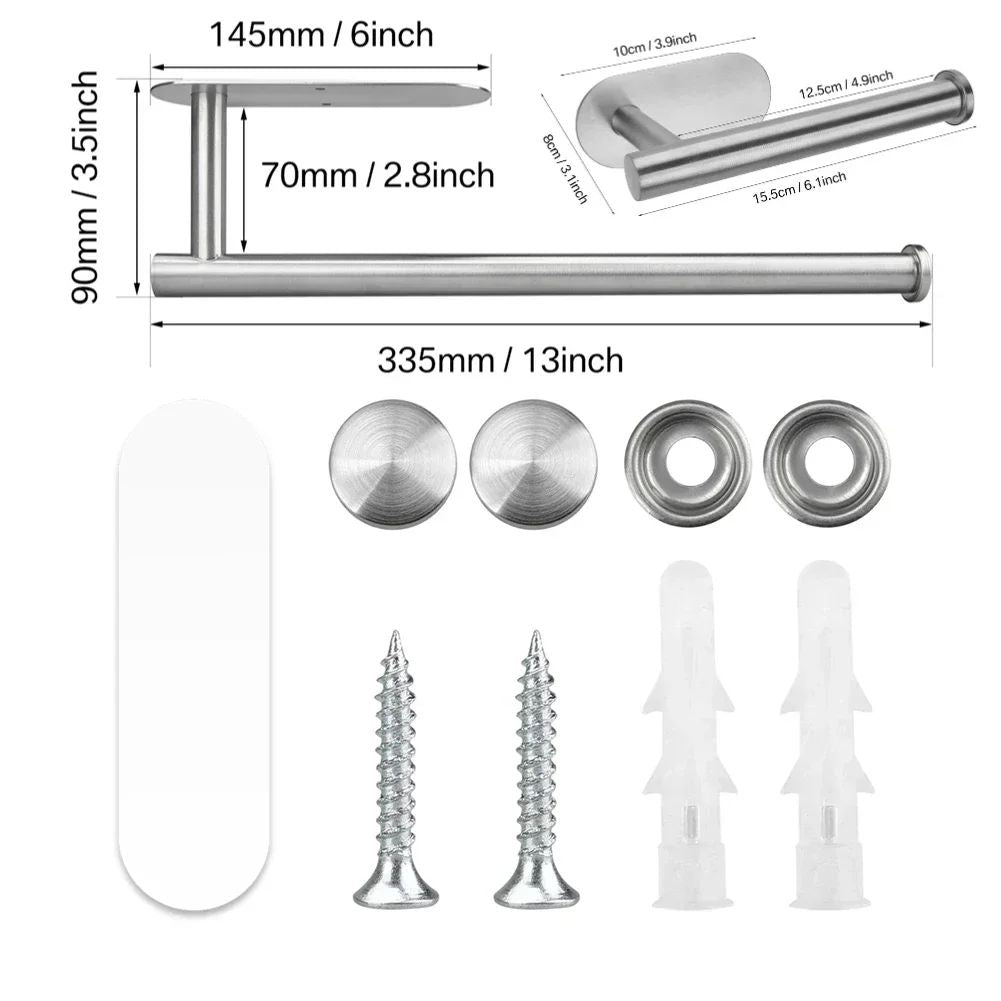 Kitchen Roll Holder Wall Mount Storage Stand Adhesive Stainless Steel