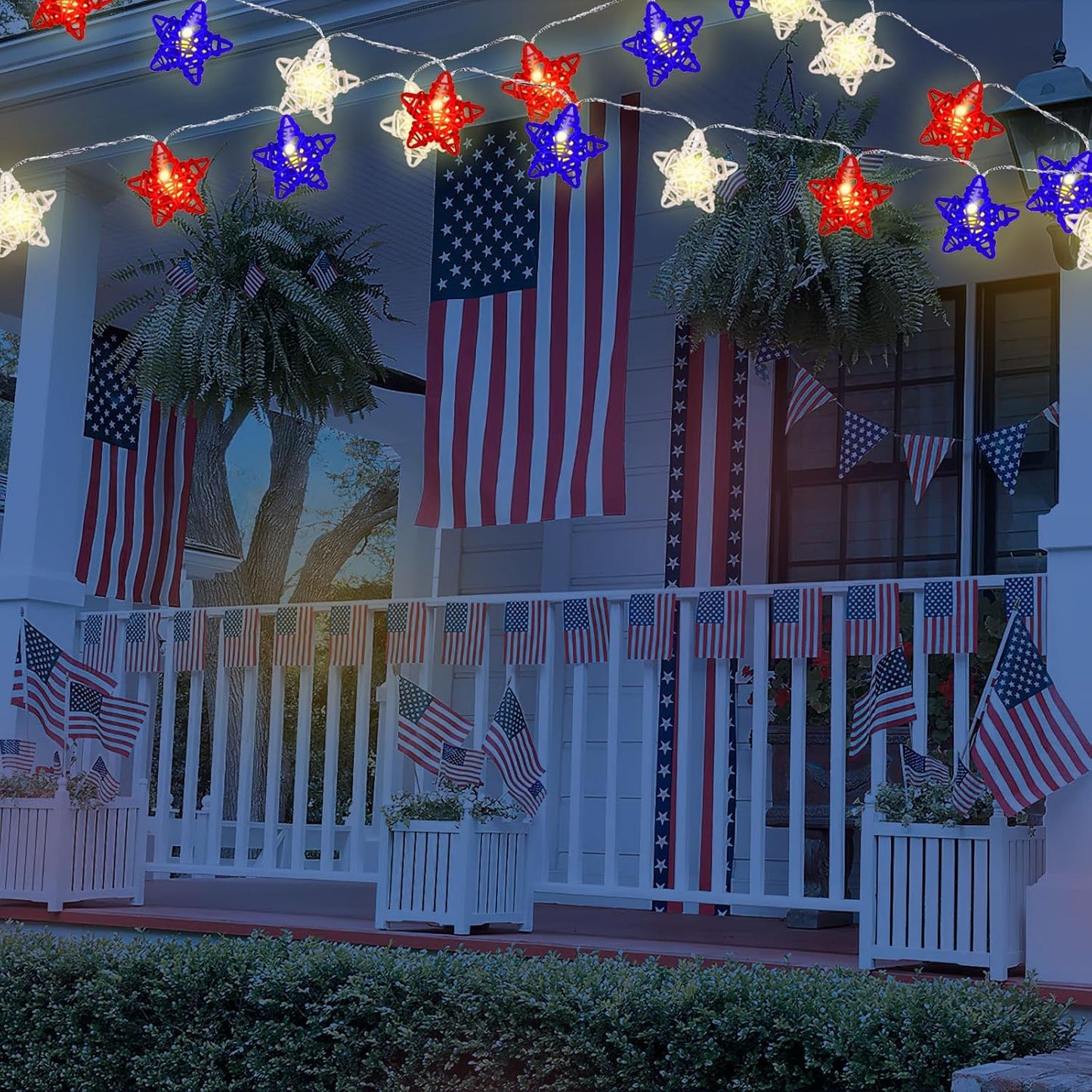 Red White And Blue Star Lights 4th Of July Decorations, 15FT 30 LED 3D Star String Lights With Batteries Compatibility For Memorial Day Decorations Patriotic Decor Clearance