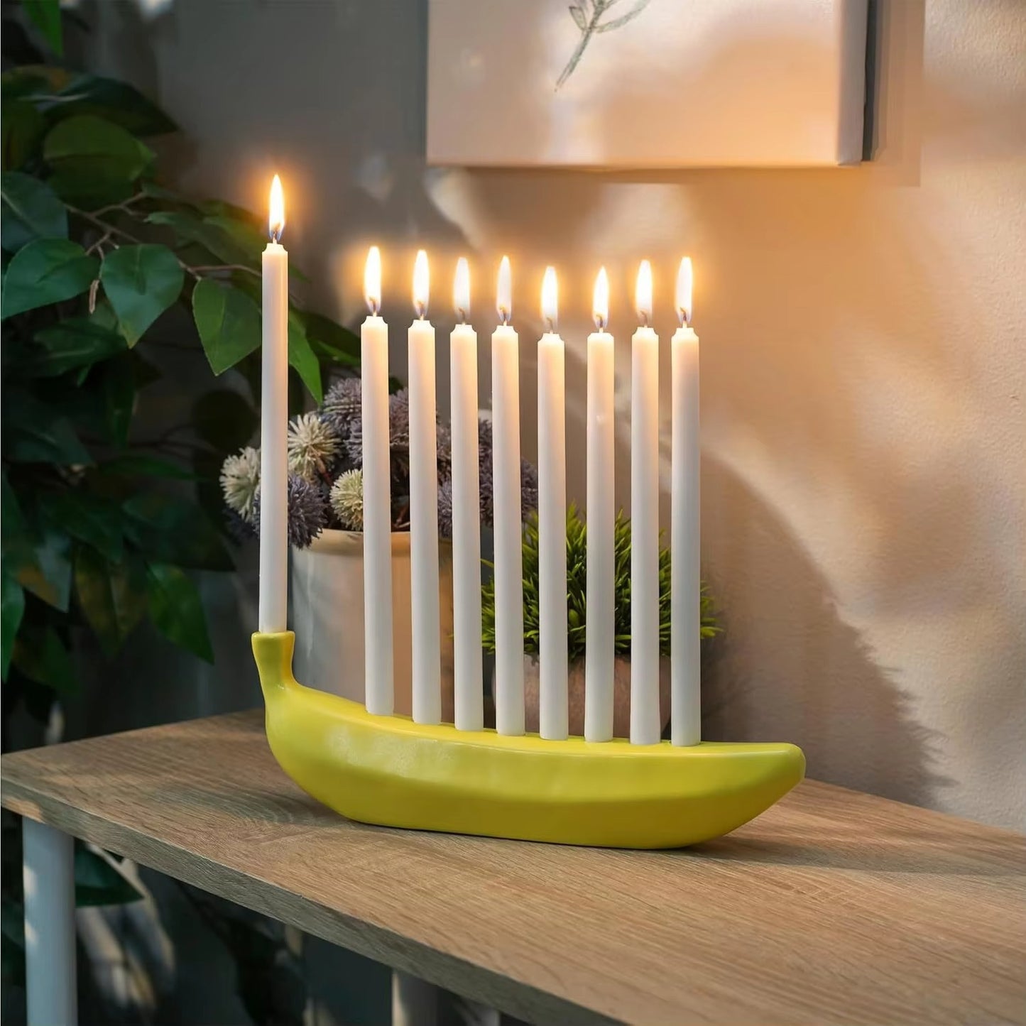 Banana Shape Menorah Resin 9-Candle Holder Hanukkah Chanukah Tabletop Decor