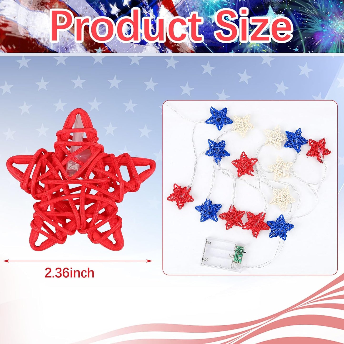 Red White And Blue Star Lights 4th Of July Decorations, 15FT 30 LED 3D Star String Lights With Batteries Compatibility For Memorial Day Decorations Patriotic Decor Clearance