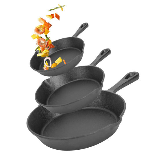 3Pcs Pre-Seasoned Cast Iron Skillet Set 6in 8in 10in Non-Stick Oven Safe Cookware Heat-Resistant Frying Pan For Frying Cooking Baking