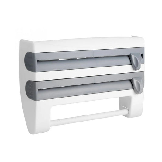 Wall Mounted Kitchen Cling Film Dispenser with Cutter, Cling Film Aluminum Foil Roll Holder Paper Towel Holder Grey