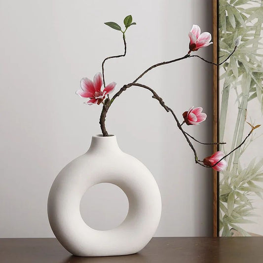 Minimalist Donut Vase 13cm Hollow Circle Flower Pot Home Wedding Decor