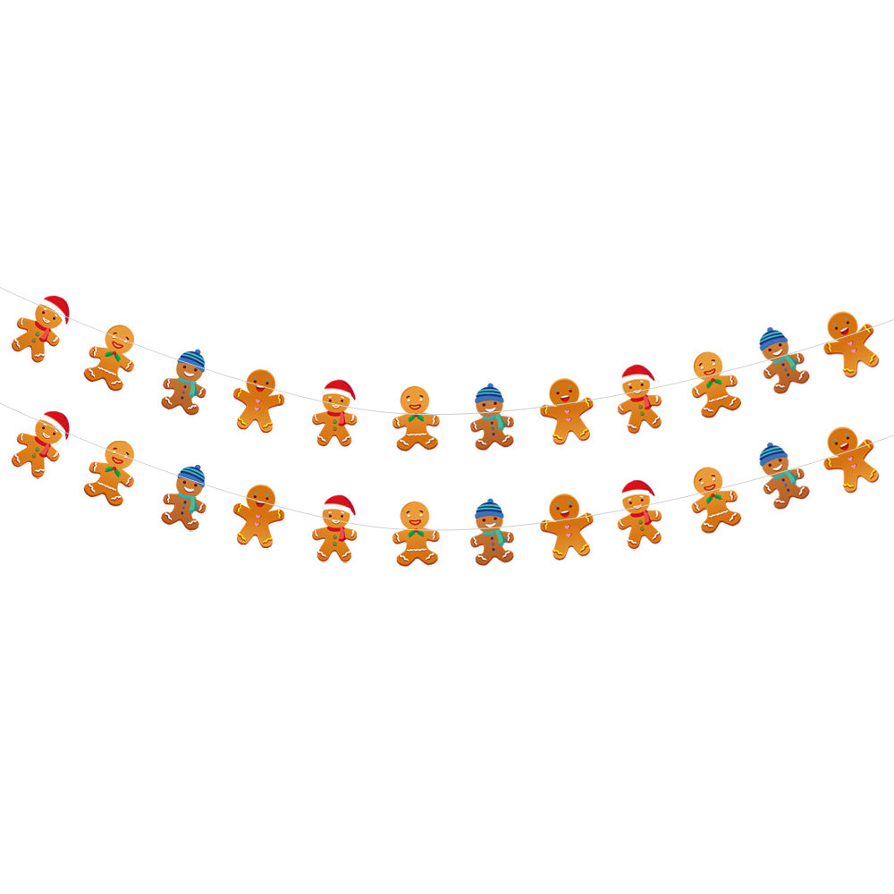 2 Pack Christmas Banner Paper Christmas Sign Garland Gingerbread Man Snowman Christmas Hanging Bunting Garland For Christmas Party Decorations Xmas Holiday Mantle Fireplace Home Decor