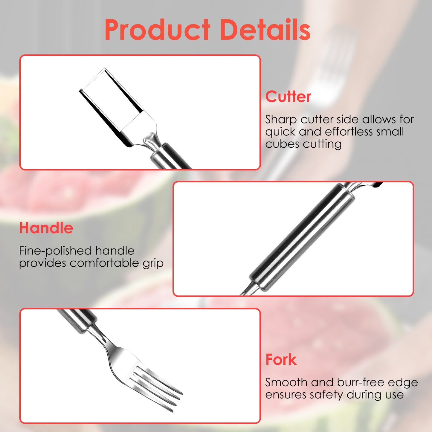 5Pcs 2 In 1 Watermelon Cutter Slicer Fork Stainless Steel Dual Head Watermelon Fruit Cutting Fork Knife For Summer Family Gathering Friend Party Camping Picnic Home Kitchen