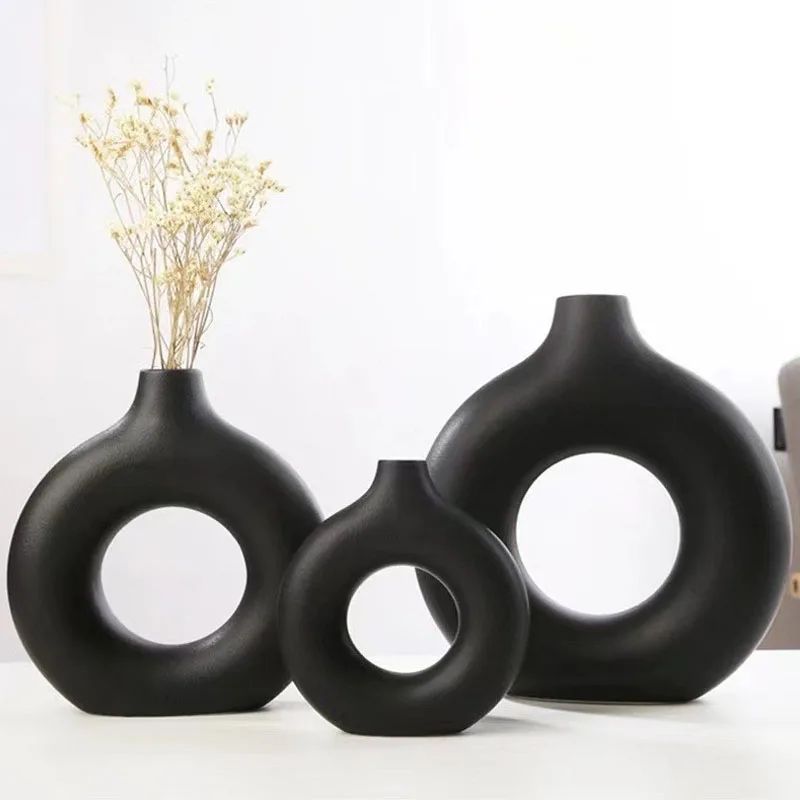Minimalist Donut Vase 13cm Hollow Circle Flower Pot Home Wedding Decor