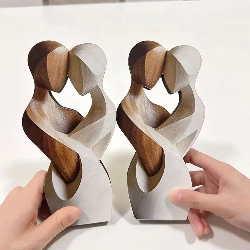 2D Flat Elegant Wooden Couple Statue Modern Decor for Living Room or Office