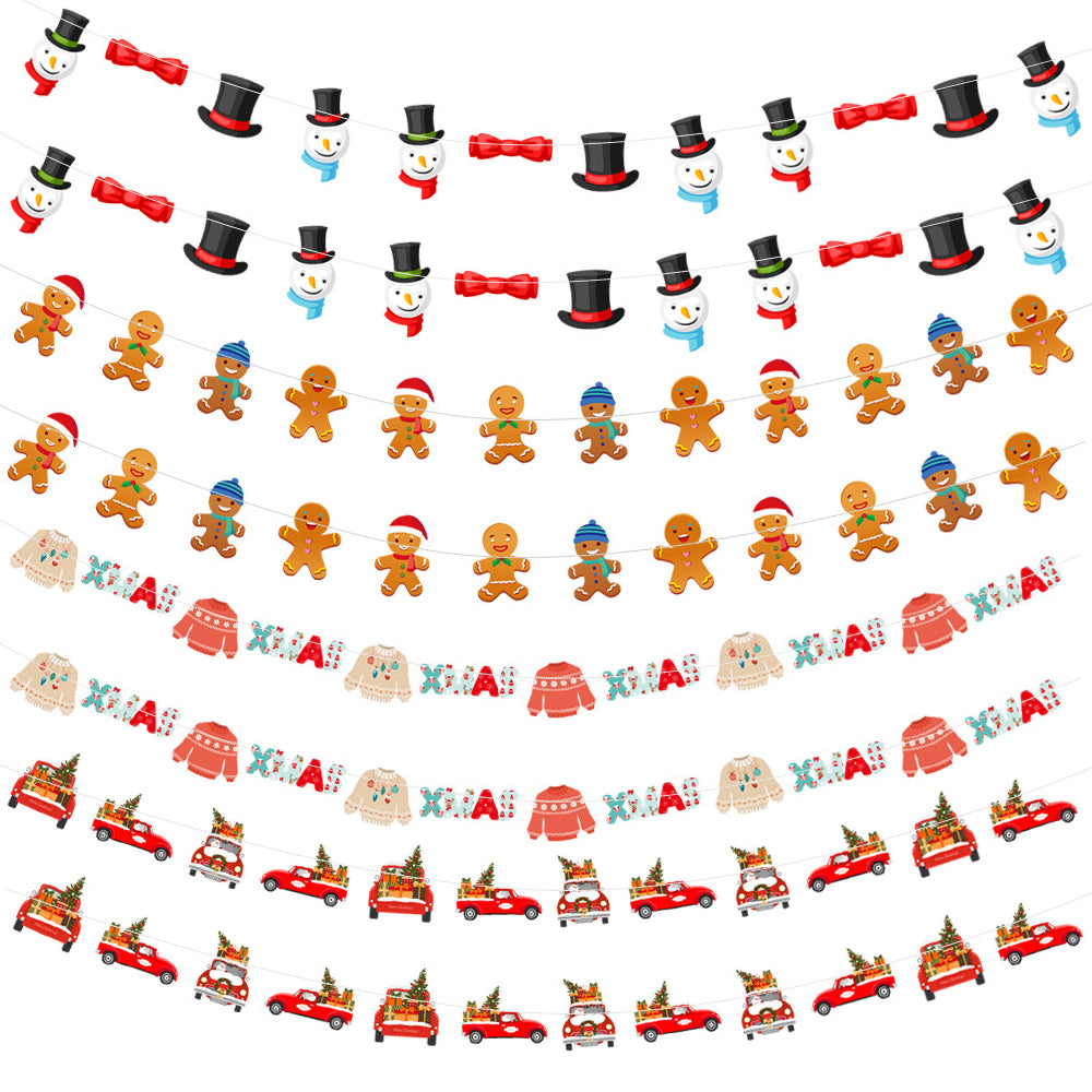 2 Pack Christmas Banner Paper Christmas Sign Garland Gingerbread Man Snowman Christmas Hanging Bunting Garland For Christmas Party Decorations Xmas Holiday Mantle Fireplace Home Decor
