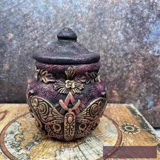 Resin Witch Moon Vase 12cm Celestial Face Painting Vintage Home Decor