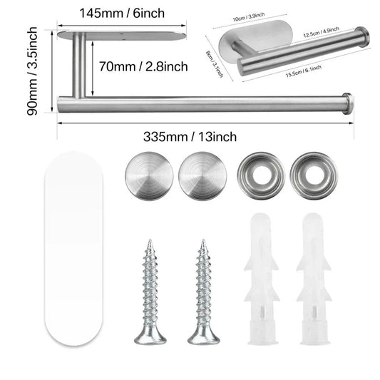 Kitchen Roll Holder Wall Mount Storage Stand Adhesive Stainless Steel