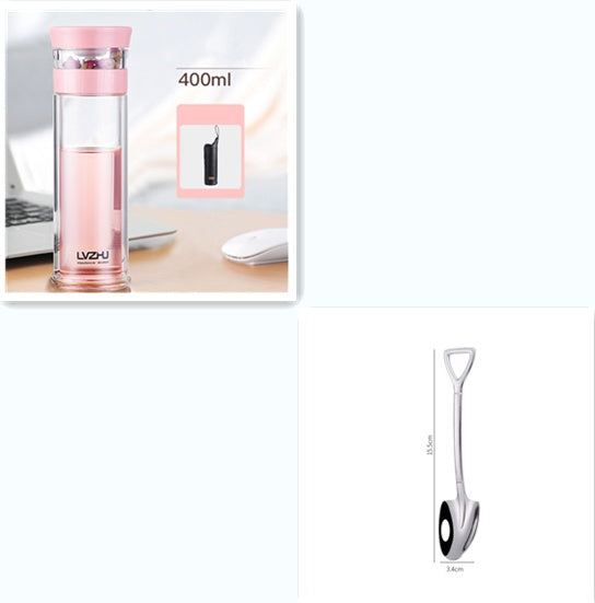 400ml Portable Double Wall Borosilica Glass Tea Infuser Bottle Of Water With Lid Filter Automobile Car Cup