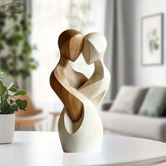 2D Flat Elegant Wooden Couple Statue Modern Decor for Living Room or Office