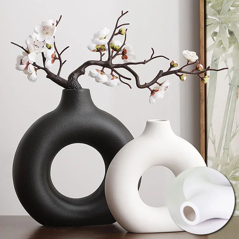 Minimalist Donut Vase 13cm Hollow Circle Flower Pot Home Wedding Decor