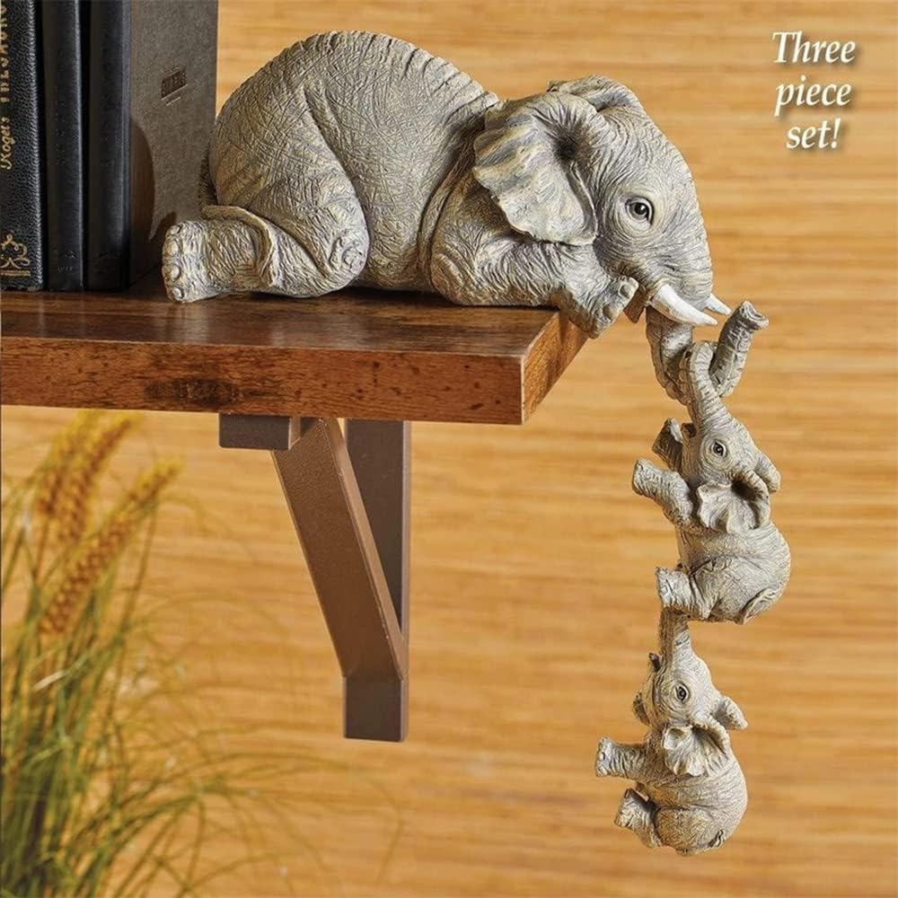 Elephant Family Design Statue, Mother Elephant Hanging Baby Elephants, 3 Pieces Set Desktop Ornament, Animal Themed Home Decor Accent, Desktop Decoration For Living Room Bedroom, Home Decor Accessory