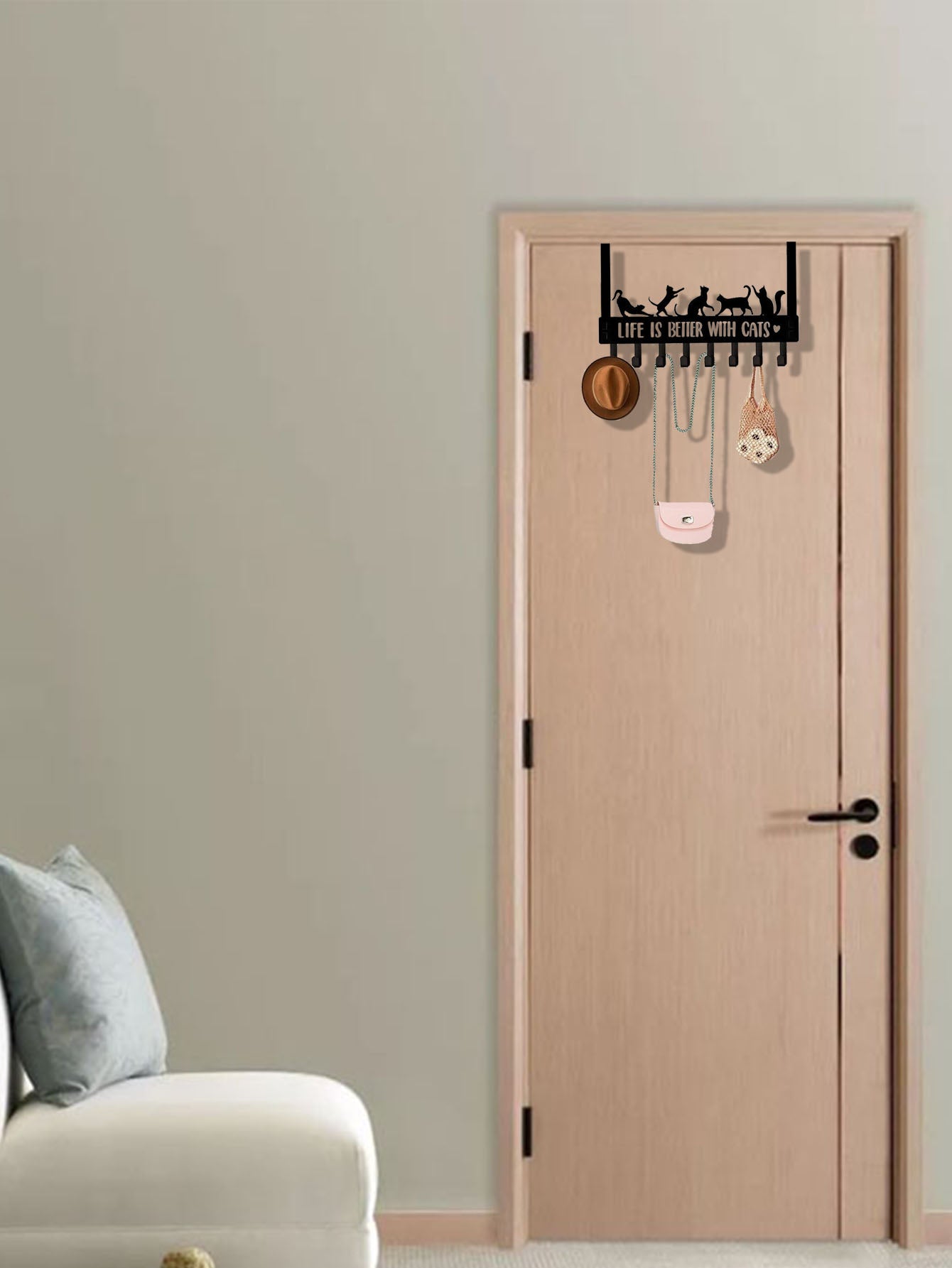 Over-The-Door Cat Organizer,8 Multi-Purpose Hooks For Wall Or Door, Home Storage