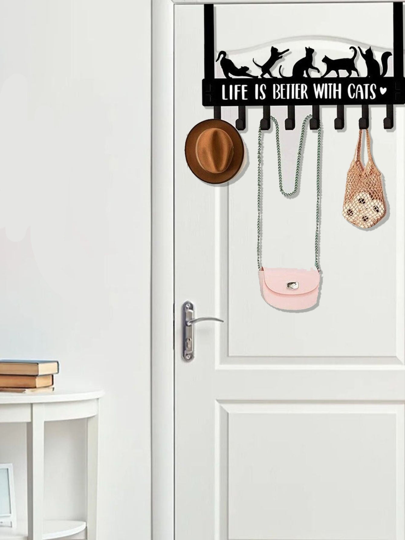 Over-The-Door Cat Organizer,8 Multi-Purpose Hooks For Wall Or Door, Home Storage