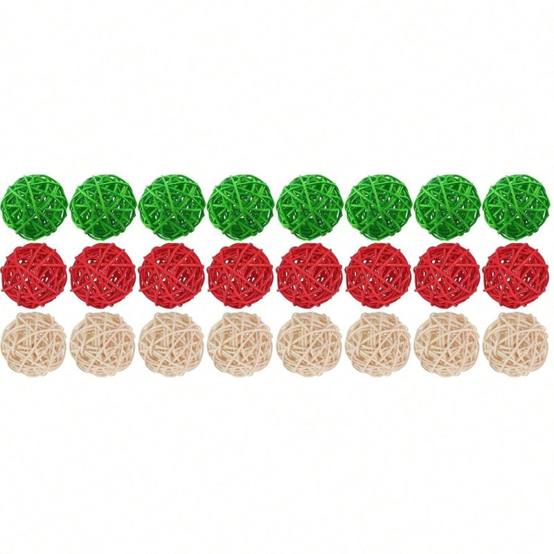 30 Pcs Christmas Rattan Balls Decorations Christmas Wicker Balls Decorative For Christmas Home Decor DIY Vase Bowl Filler Ornament Table Decoration