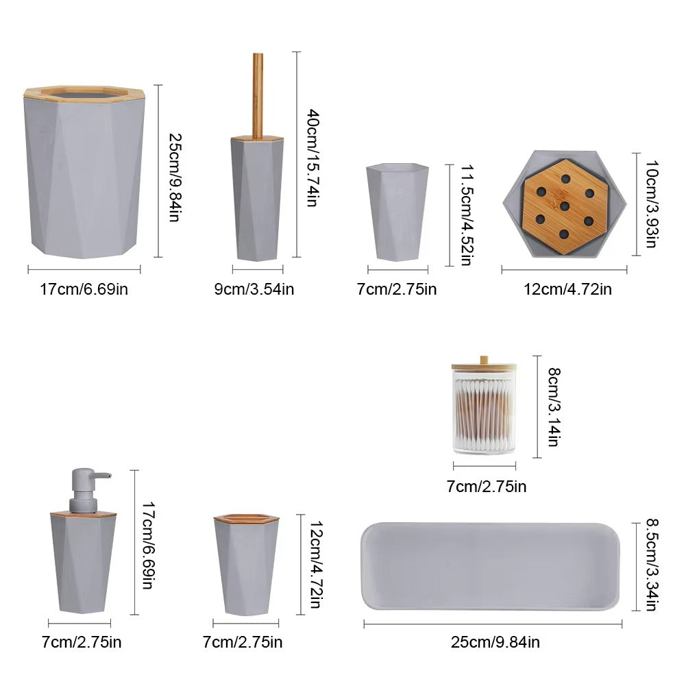 Bathroom Accessory Set, 8PCS Bathroom Sets With Cup Holder Soap Dish Dispenser Trash Toilet Brush Bathroom Supplies Home Bathroom Accessories Sets