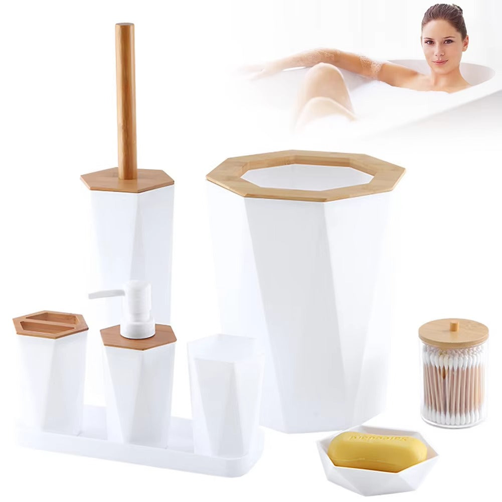 Bathroom Accessory Set, 8PCS Bathroom Sets With Cup Holder Soap Dish Dispenser Trash Toilet Brush Bathroom Supplies Home Bathroom Accessories Sets