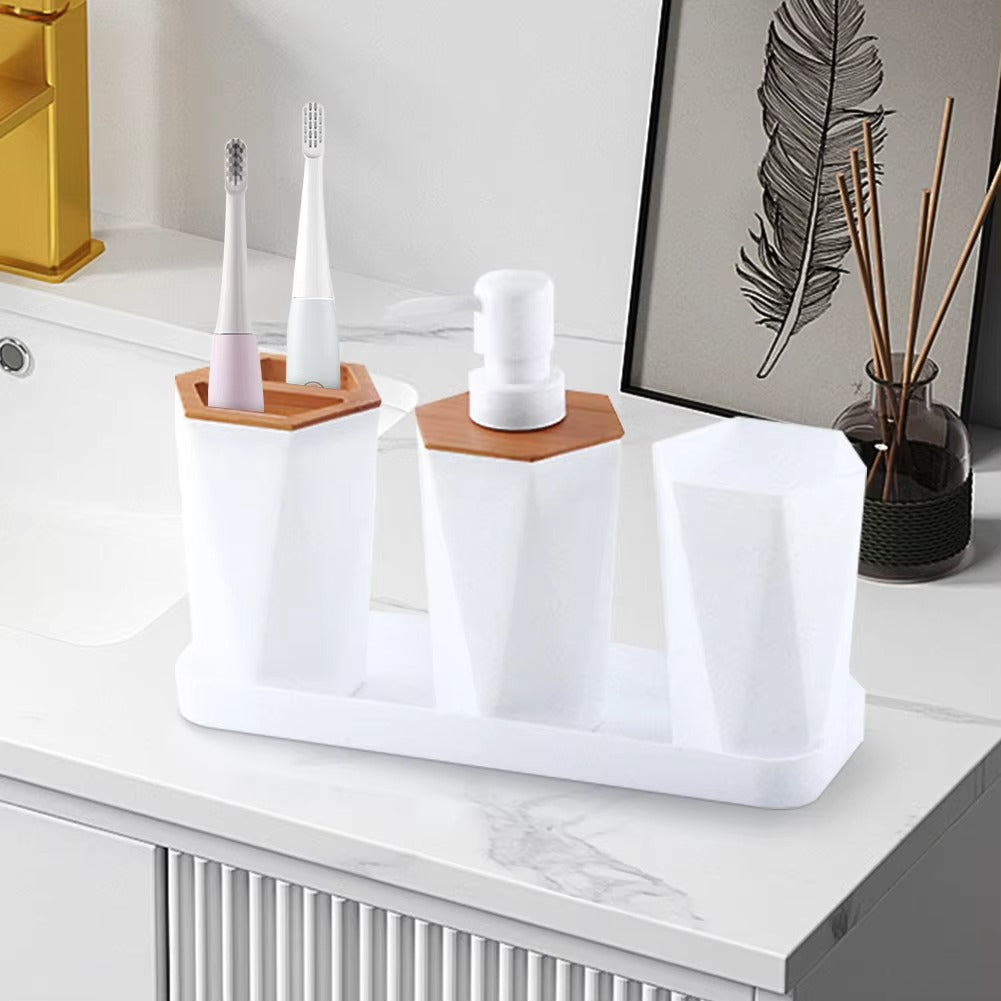 Bathroom Accessory Set, 8PCS Bathroom Sets With Cup Holder Soap Dish Dispenser Trash Toilet Brush Bathroom Supplies Home Bathroom Accessories Sets