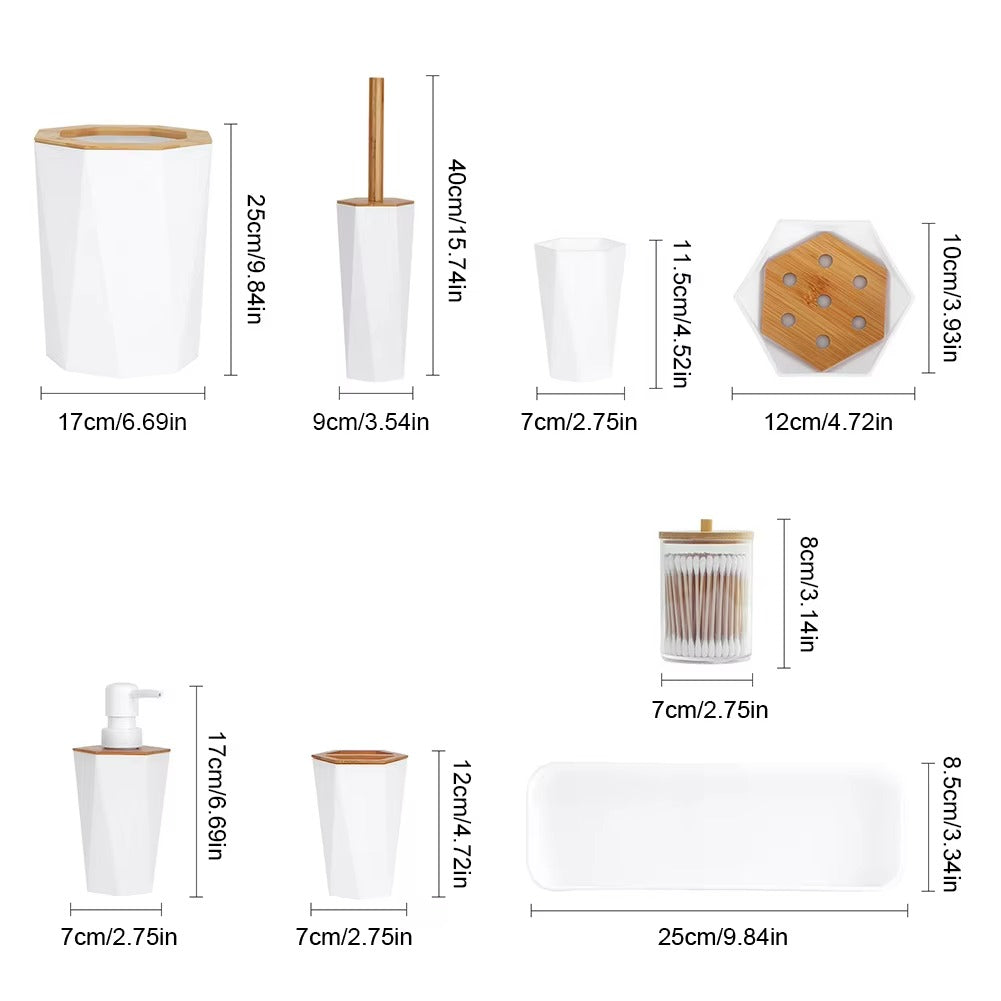 Bathroom Accessory Set, 8PCS Bathroom Sets With Cup Holder Soap Dish Dispenser Trash Toilet Brush Bathroom Supplies Home Bathroom Accessories Sets