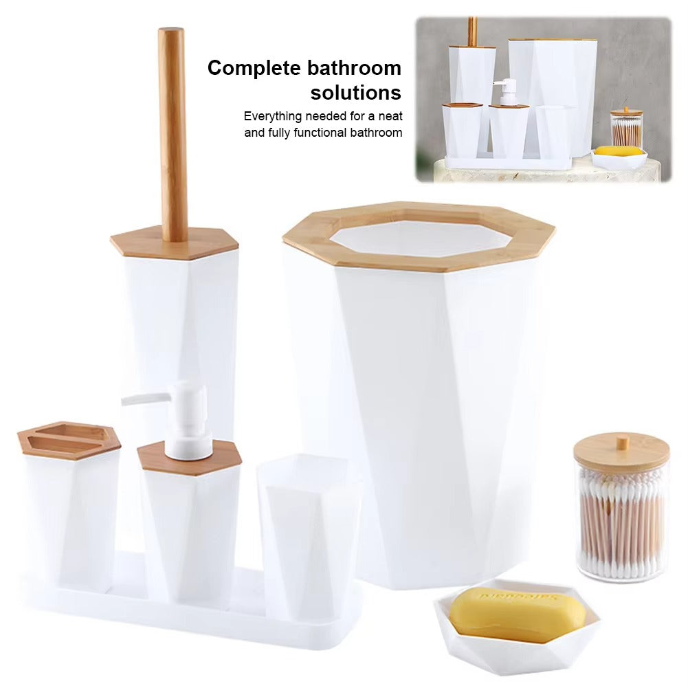 Bathroom Accessory Set, 8PCS Bathroom Sets With Cup Holder Soap Dish Dispenser Trash Toilet Brush Bathroom Supplies Home Bathroom Accessories Sets