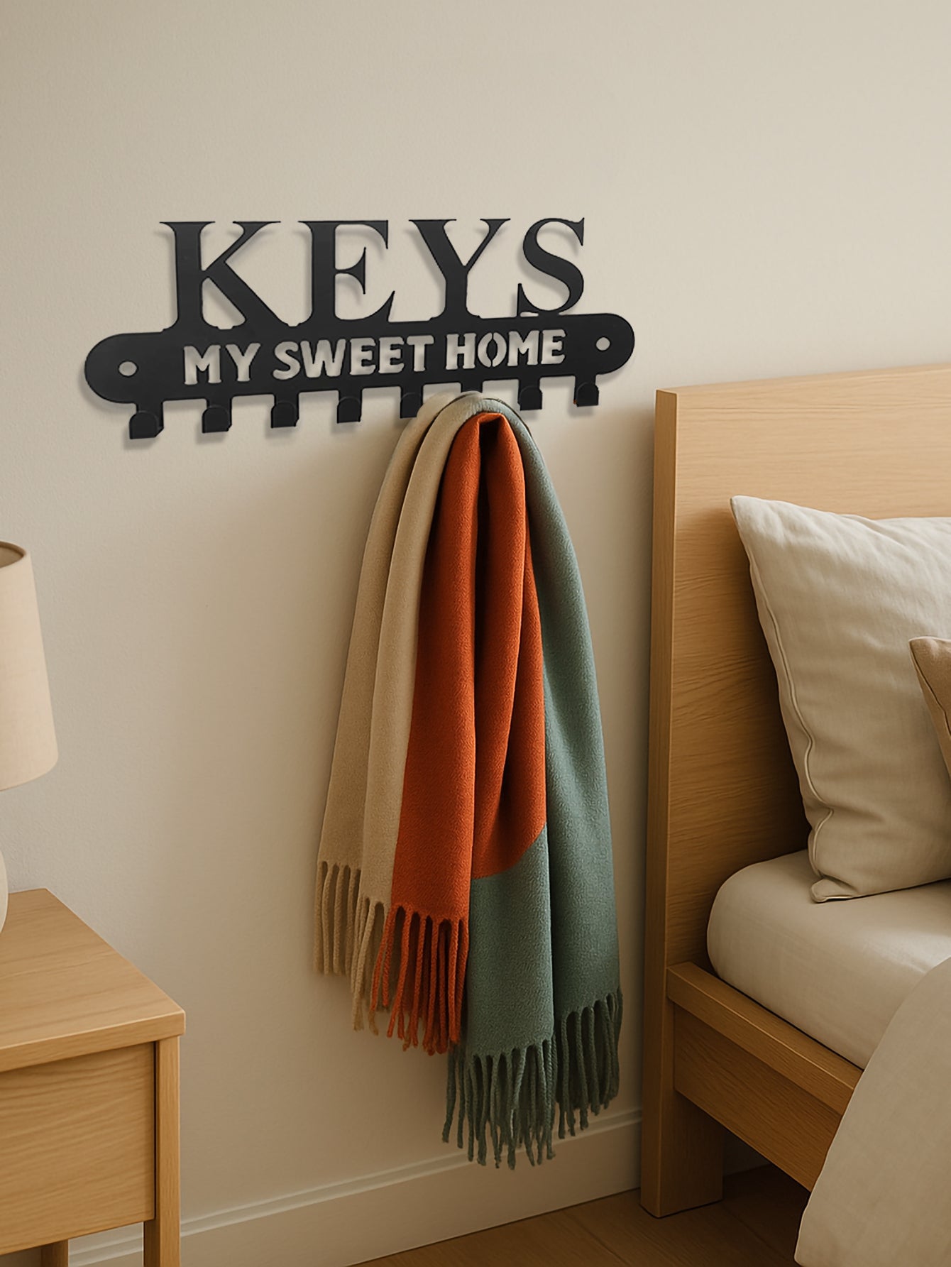 Sweet Home' Key Holder With Wall-Mounted Coat Rack-Metal ,Entryway Storage Rack