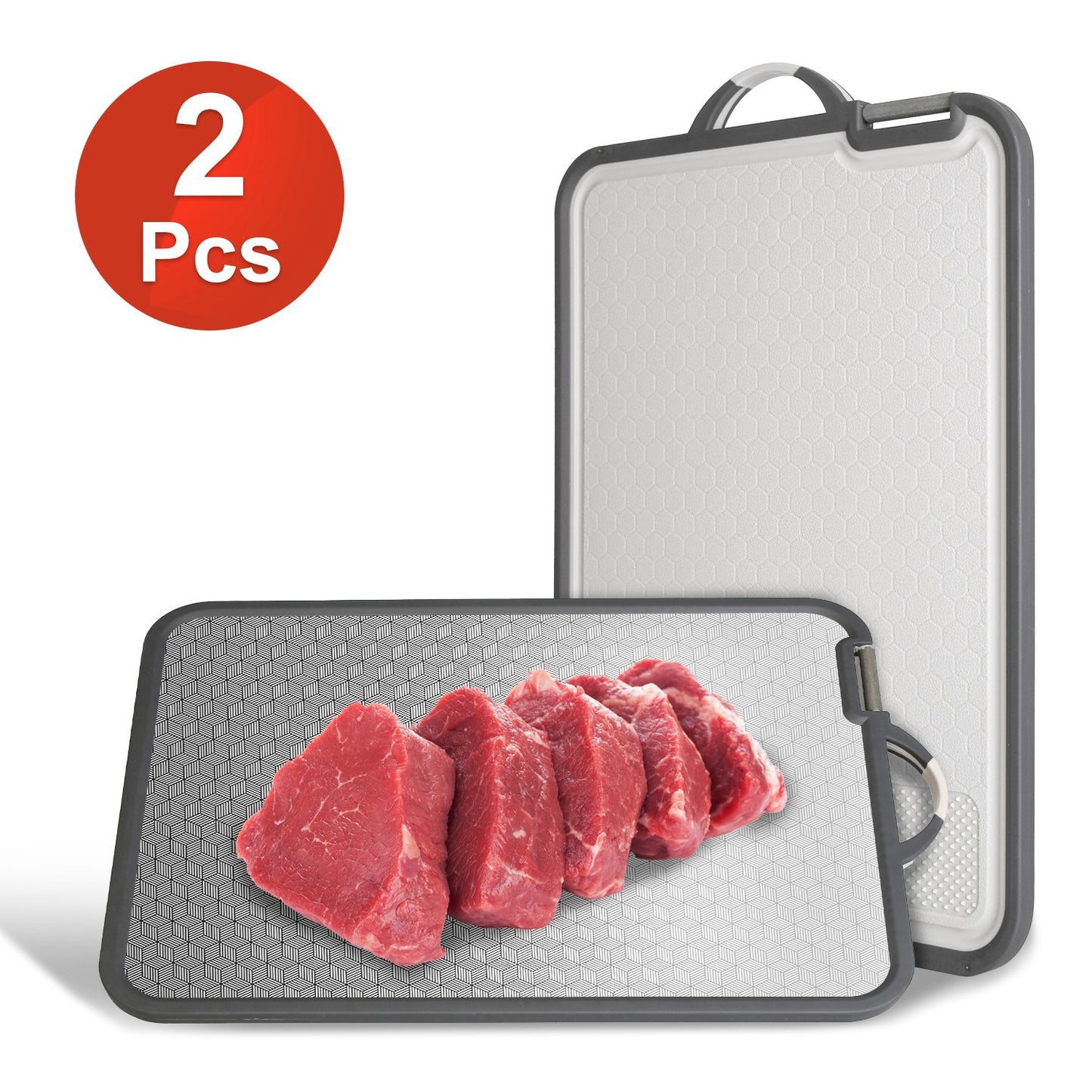 2Pcs Double Sided Cutting Board Stainless Steel PP Chopping Board Lightweight Kitchen Cutting Board Mesh Design With Grinding Zone Knife Sharpener Handle Dishwasher Safe