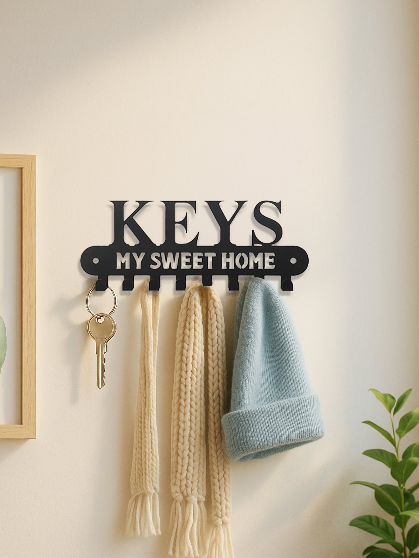 Sweet Home' Key Holder With Wall-Mounted Coat Rack-Metal ,Entryway Storage Rack