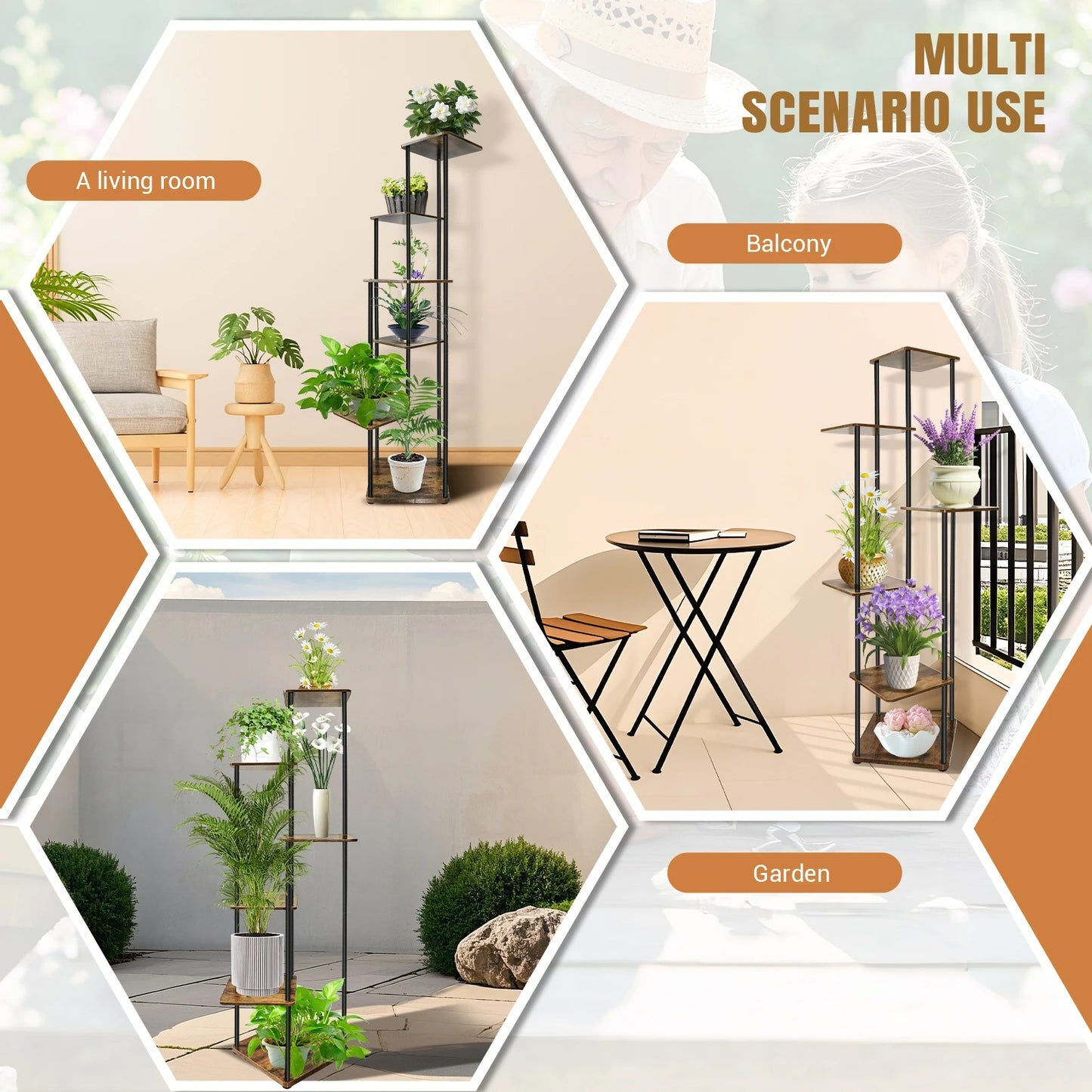 4 Tier Plant Stand Wooden Shelves