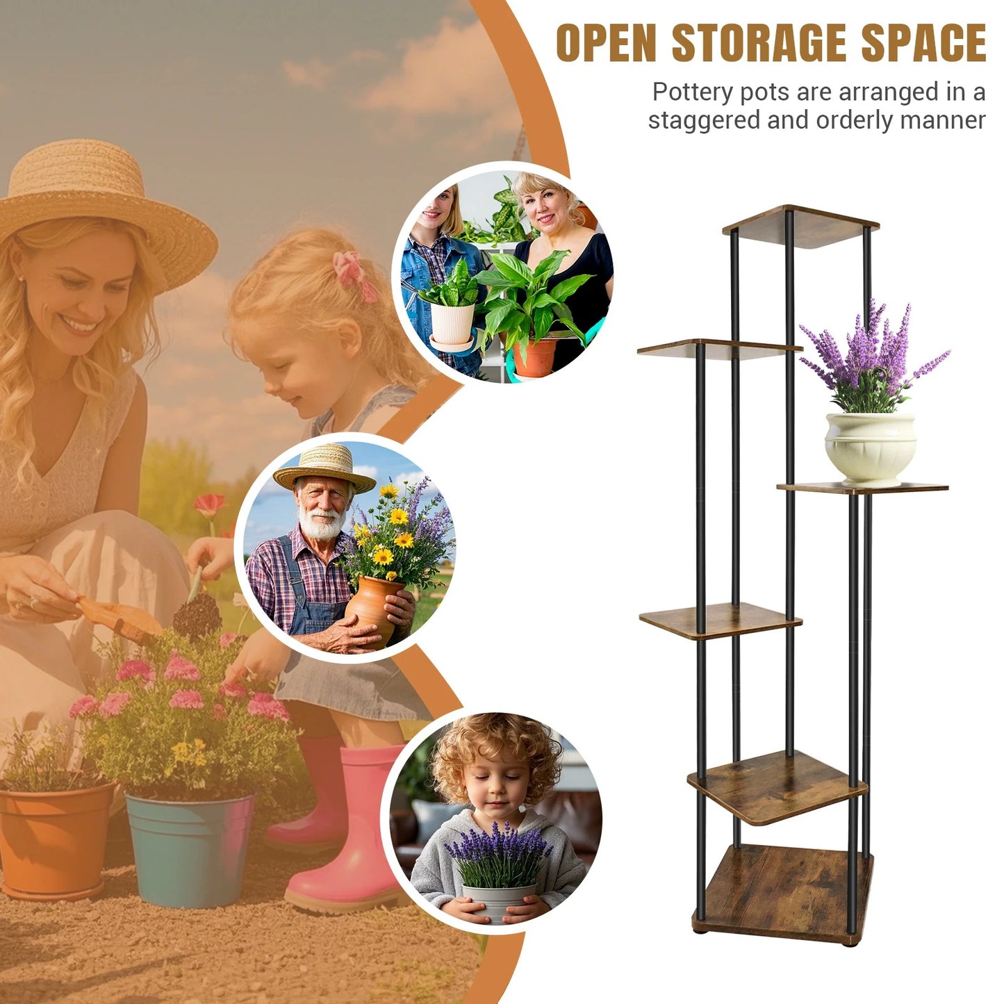 4 Tier Plant Stand Wooden Shelves