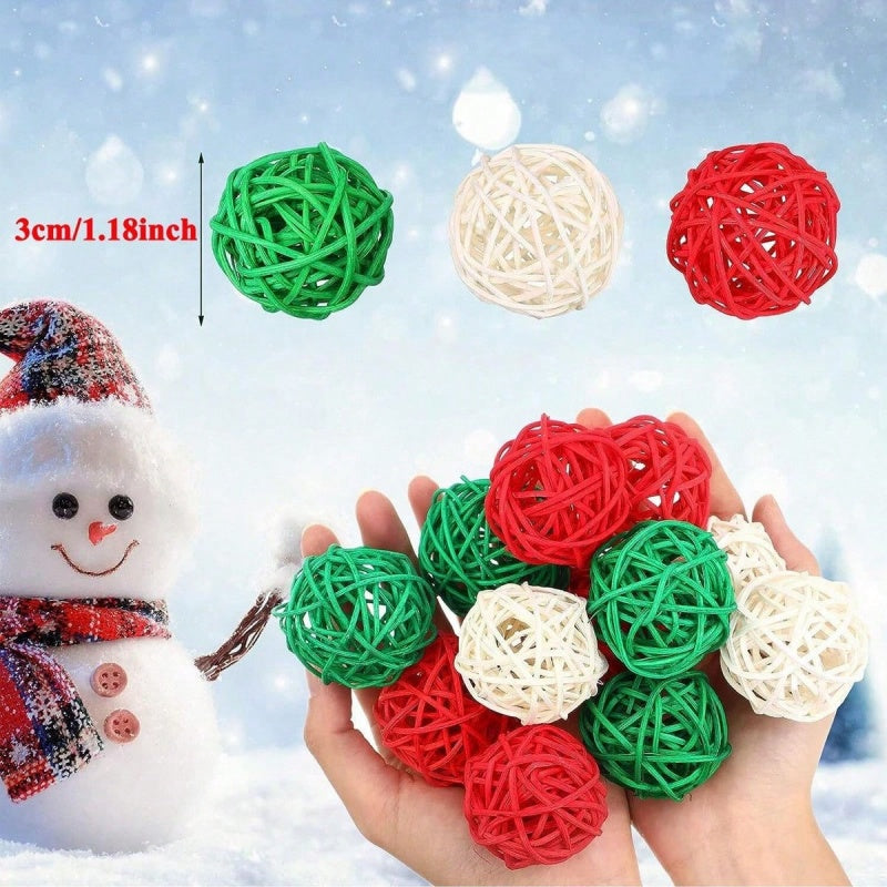30 Pcs Christmas Rattan Balls Decorations Christmas Wicker Balls Decorative For Christmas Home Decor DIY Vase Bowl Filler Ornament Table Decoration