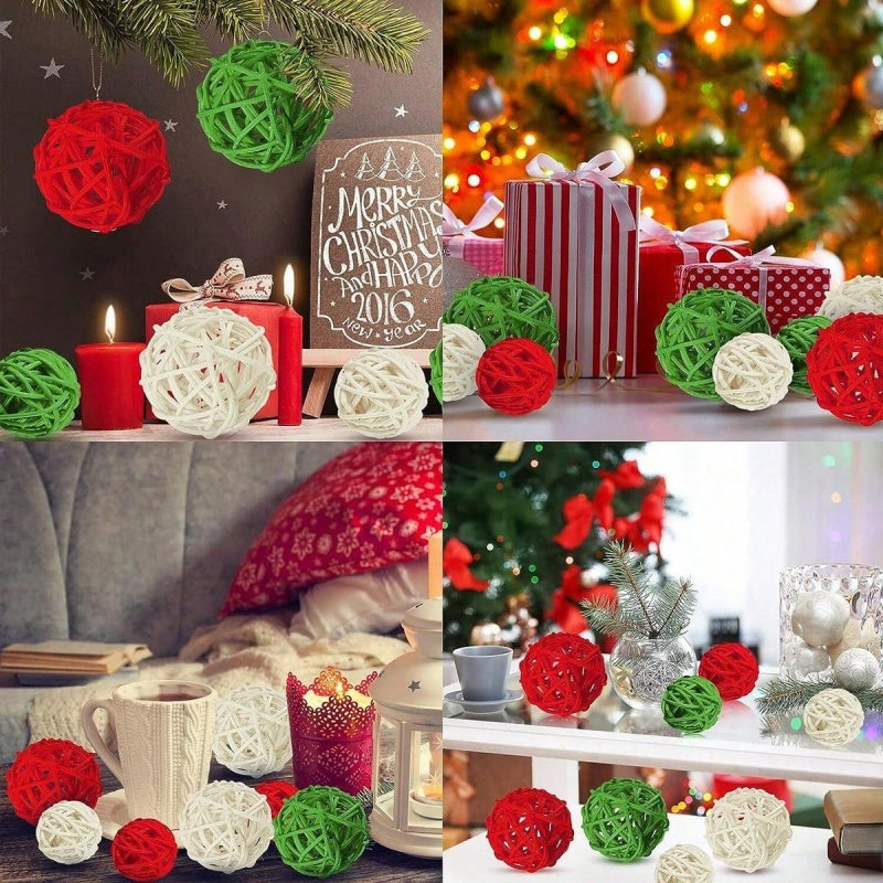 30 Pcs Christmas Rattan Balls Decorations Christmas Wicker Balls Decorative For Christmas Home Decor DIY Vase Bowl Filler Ornament Table Decoration