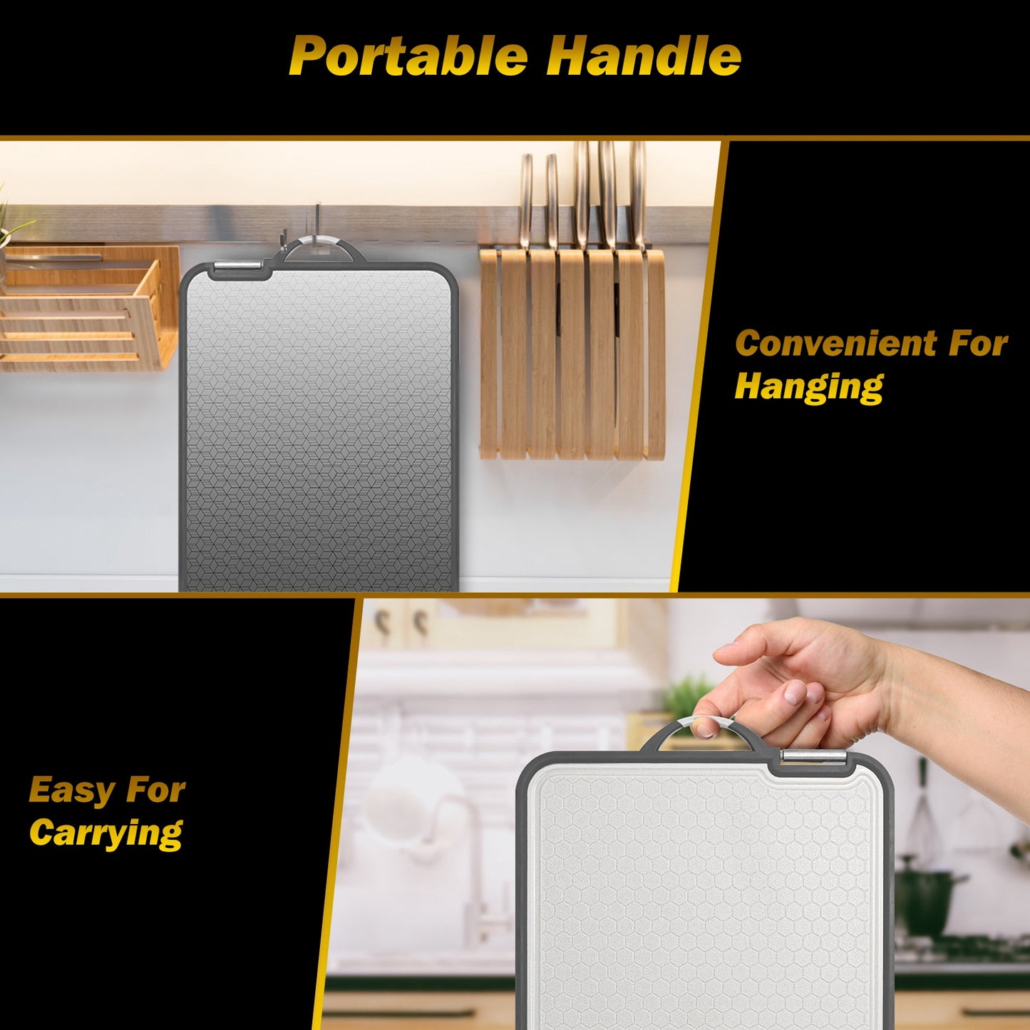 2Pcs Double Sided Cutting Board Stainless Steel PP Chopping Board Lightweight Kitchen Cutting Board Mesh Design With Grinding Zone Knife Sharpener Handle Dishwasher Safe