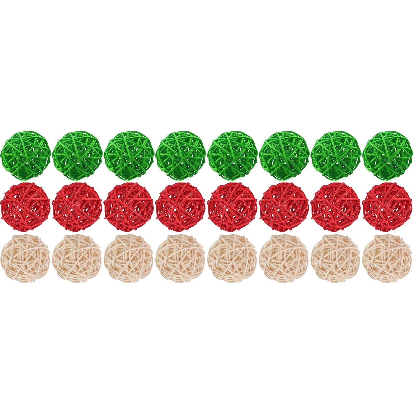 30 Pieces Wicker Rattan Balls Decorative Orbs For Bowl Centerpieces Christmas Vase Filler For Holiday Xmas Home Table Decor DIY Craft Aromatherapy Accessories, 1.2 Inch Red White Green
