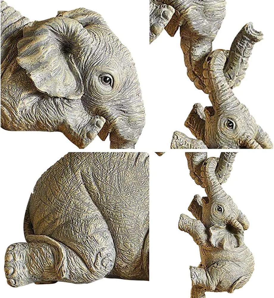 Elephant Family Design Statue, Mother Elephant Hanging Baby Elephants, 3 Pieces Set Desktop Ornament, Animal Themed Home Decor Accent, Desktop Decoration For Living Room Bedroom, Home Decor Accessory
