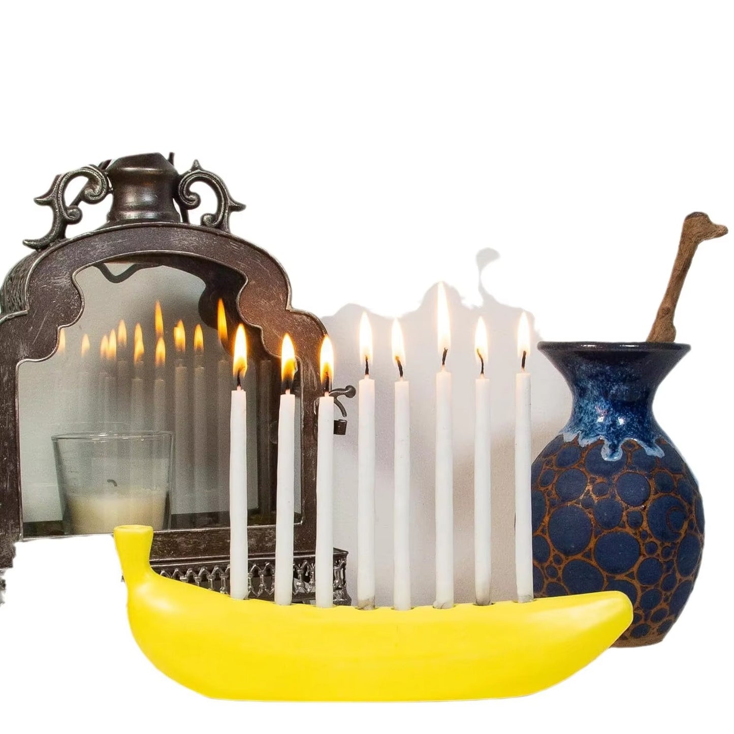 Banana Shape Menorah Resin 9-Candle Holder Hanukkah Chanukah Tabletop Decor