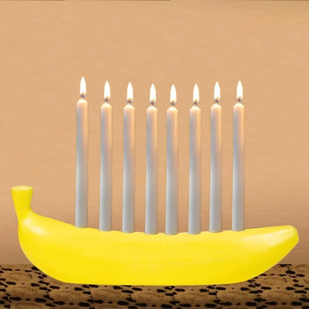Banana Shape Menorah Resin 9-Candle Holder Hanukkah Chanukah Tabletop Decor