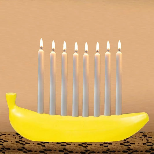 Banana Shape Menorah Resin 9-Candle Holder Hanukkah Chanukah Tabletop Decor