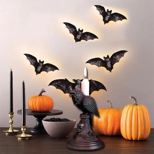 Black Owl Candlestick Resin Sculpture Craft Halloween Statue Fun Atmosphere Home Decoration