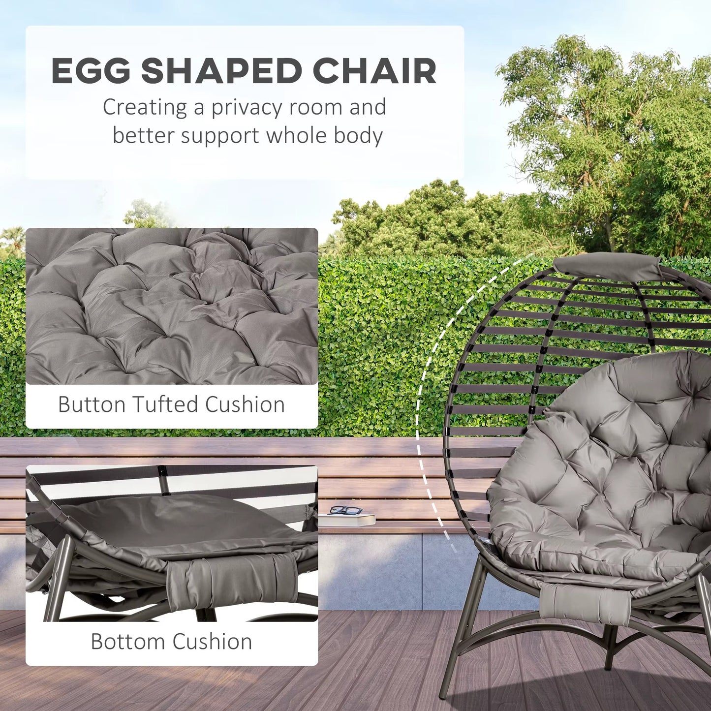 Hanging Egg Chair with Cushion & Side Pocket Indoor Outdoor Garden Basket Seat