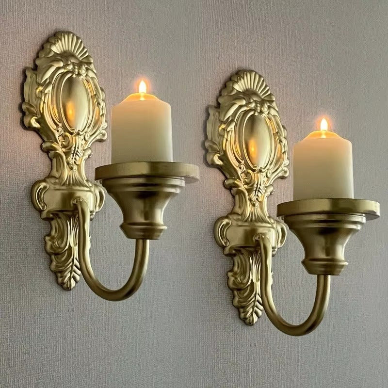 2pcs American Wall-mounted Candle Holder Wrought Iron Rural Pastoral Home Decor