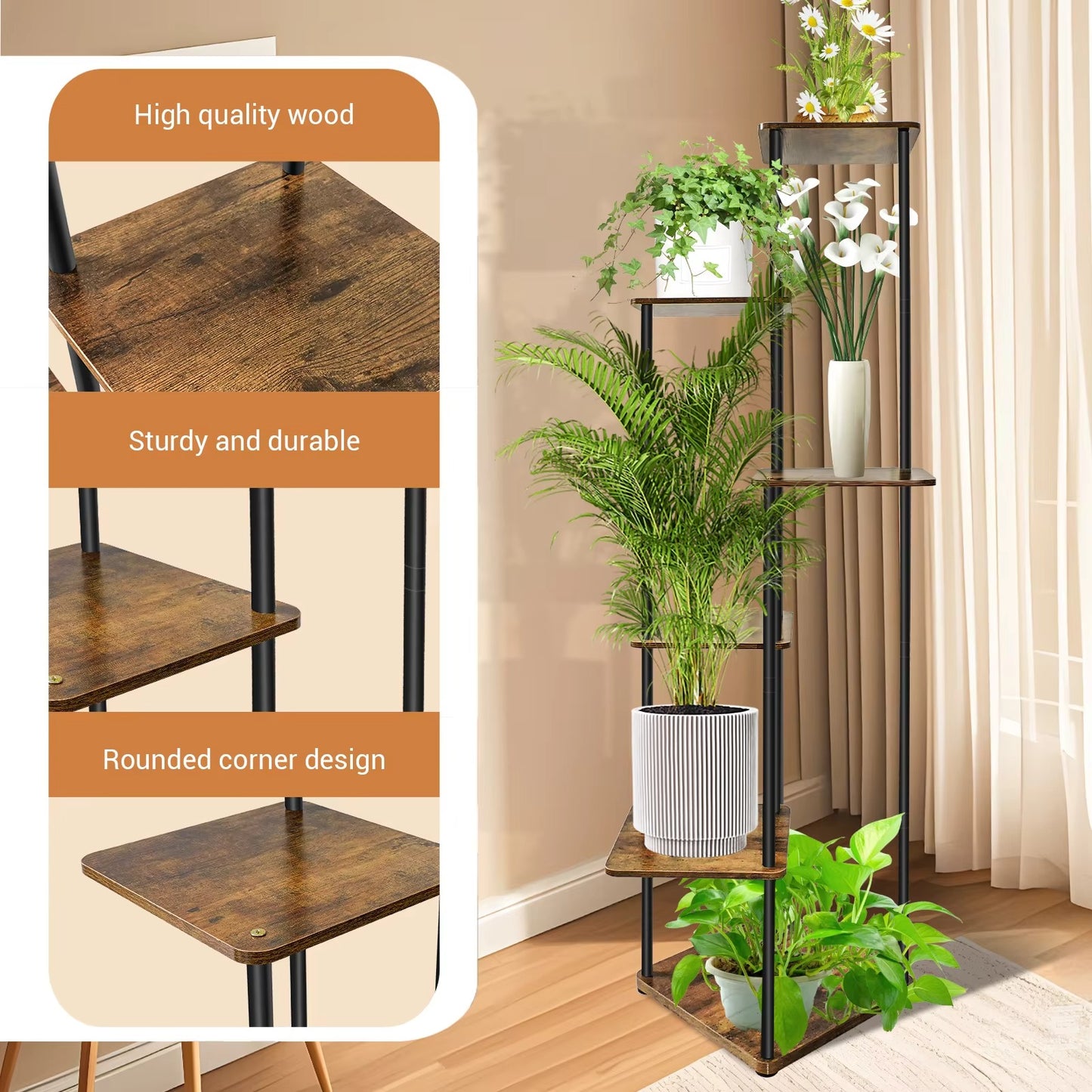 4 Tier Plant Stand Wooden Shelves