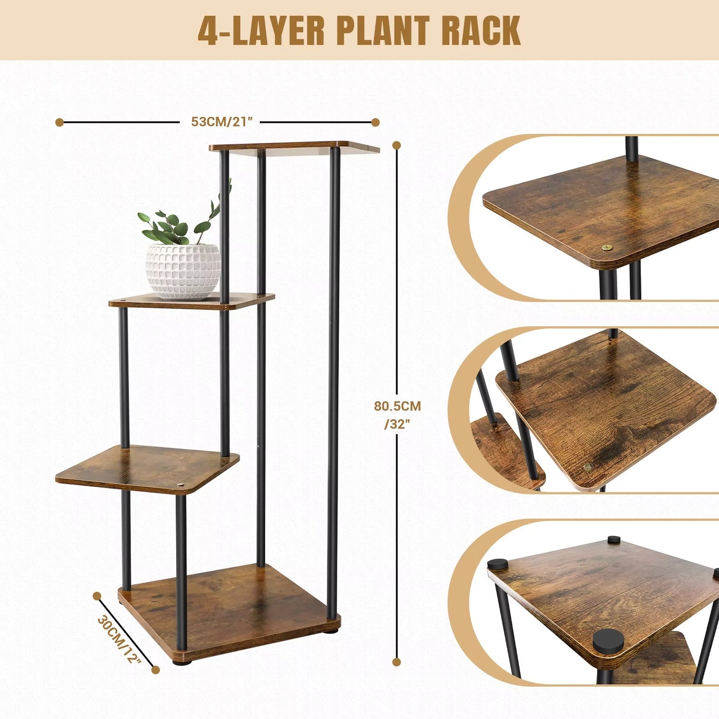 4 Tier Plant Stand Wooden Shelves