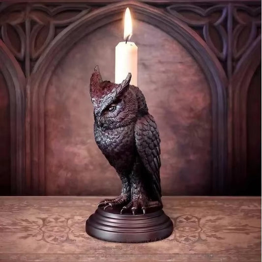 Black Owl Candlestick Resin Sculpture Craft Halloween Statue Fun Atmosphere Home Decoration